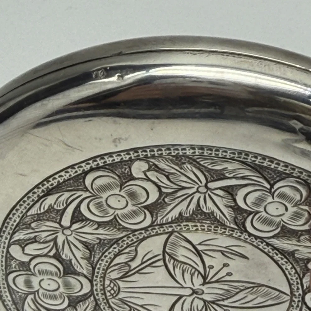 Vintage Sterling Silver Floral Etched 3.25